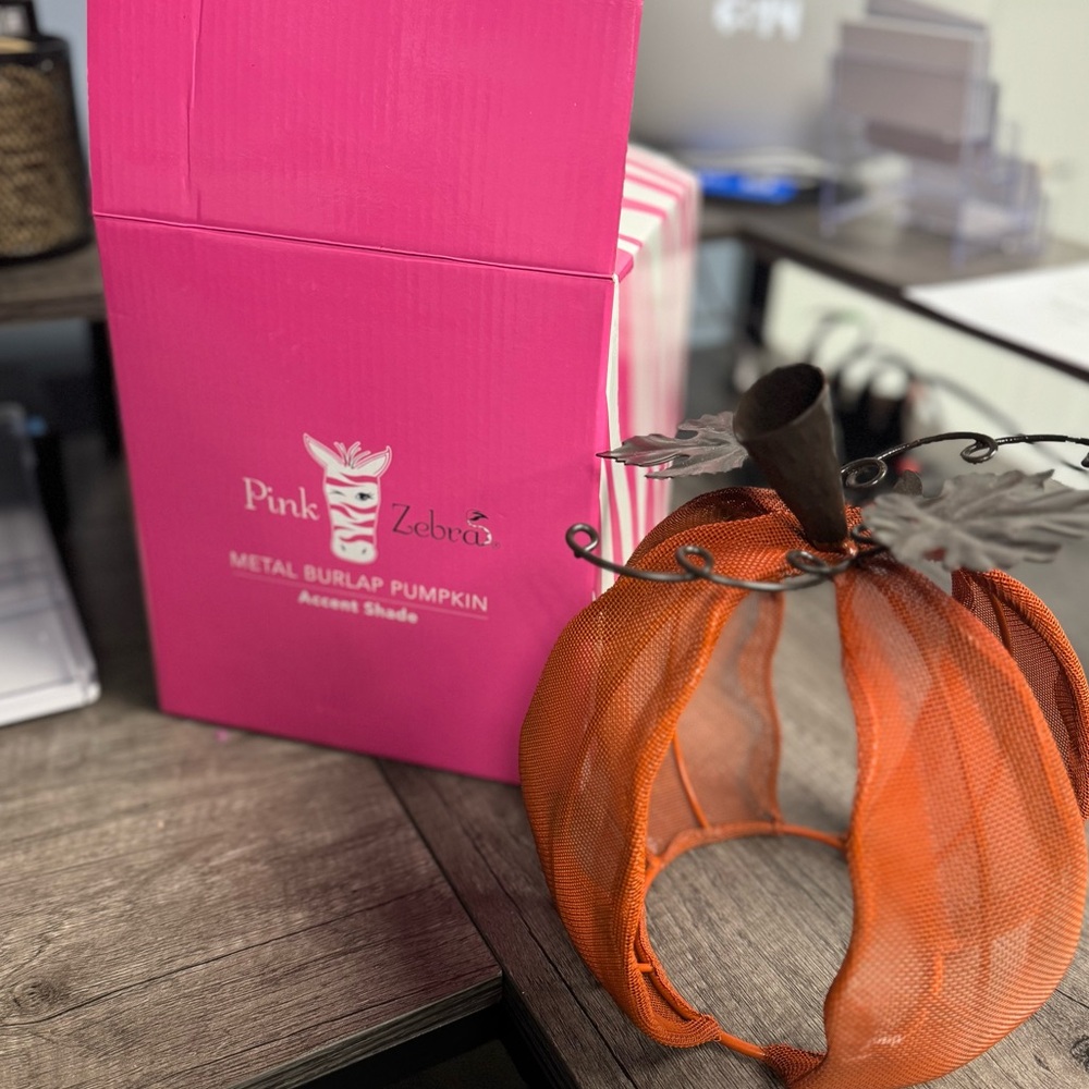 Pink Zebra  Metal Burlap Pumpkin